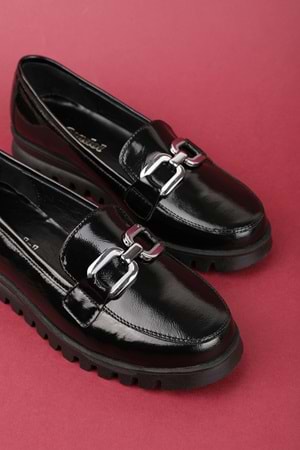 Gondol Hakiki Deri Kaymaz Taban Rahat Loafer Ayakkabı mlk.5529 - siyah rugan - 36