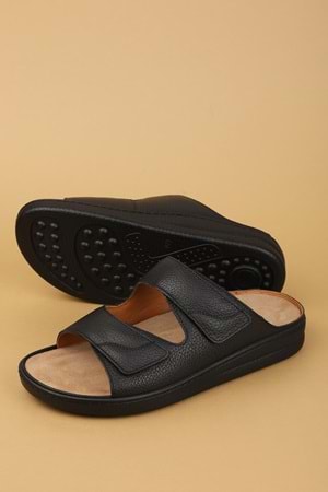 Gondol Erkek Hakiki Deri Tabanı Çıkabilen Özel Cırtlı Terlik rl.5300 - Siyah - 40