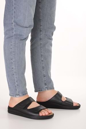 Gondol Erkek Hakiki Deri Tabanı Çıkabilen Özel Cırtlı Terlik rl.5300 - Siyah - 40