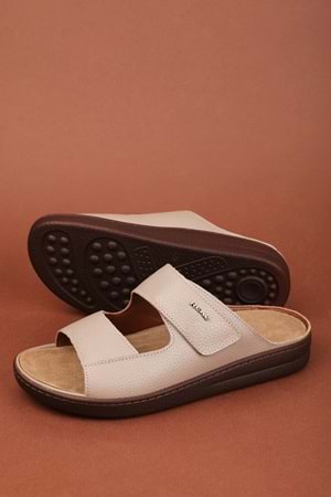 Gondol Erkek Hakiki Deri Tabanı Çıkabilen Özel Cırtlı Terlik rl.5302 - Vizon - 41