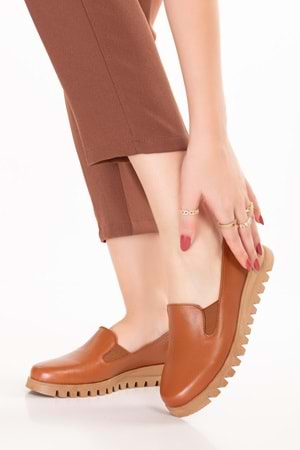 Gondol Hakiki Deri Kaymaz Taban Rahat Casual Ayakkabı mlk.849 - Taba - 36