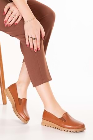 Gondol Hakiki Deri Kaymaz Taban Rahat Casual Ayakkabı mlk.849 - Taba - 36