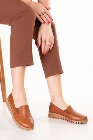 Gondol Hakiki Deri Kaymaz Taban Rahat Casual Ayakkabı mlk.849 - Taba - 36