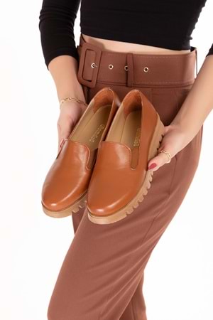 Gondol Hakiki Deri Kaymaz Taban Rahat Casual Ayakkabı mlk.849 - Taba - 36