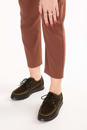 Gondol Hakiki Deri Kaymaz Taban Rahat Casual Ayakkabı mlk.5080 - Haki Süet - 36