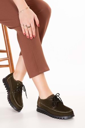 Gondol Hakiki Deri Kaymaz Taban Rahat Casual Ayakkabı mlk.5080 - Haki Süet - 36