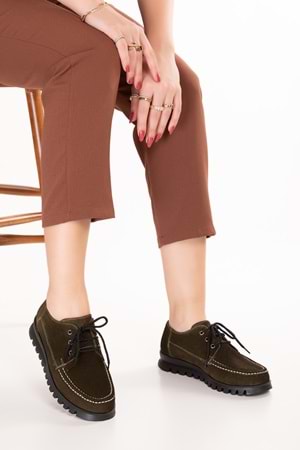 Gondol Hakiki Deri Kaymaz Taban Rahat Casual Ayakkabı mlk.5080 - Haki Süet - 36