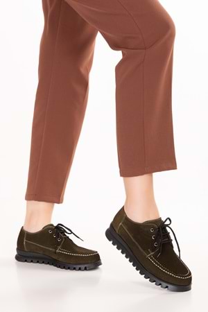 Gondol Hakiki Deri Kaymaz Taban Rahat Casual Ayakkabı mlk.5080 - Haki Süet - 36