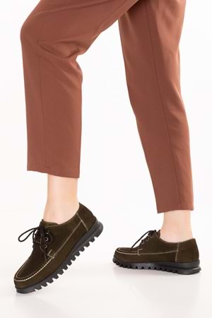 Gondol Hakiki Deri Kaymaz Taban Rahat Casual Ayakkabı mlk.5080 - Haki Süet - 36