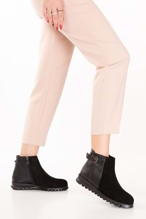 Gondol Hakiki Deri Kaymaz Taban Rahat Günlük Şık Bot mlk.817 - Siyah Süet - 36