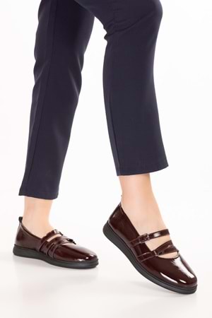 Gondol Kadın Hakiki Deri Rahat Günlük Babet ndr.26300 - Bordo Rugan - 36