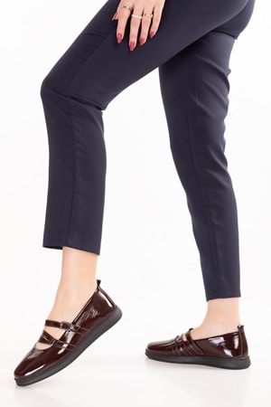 Gondol Kadın Hakiki Deri Rahat Günlük Babet ndr.26300 - Bordo Rugan - 36