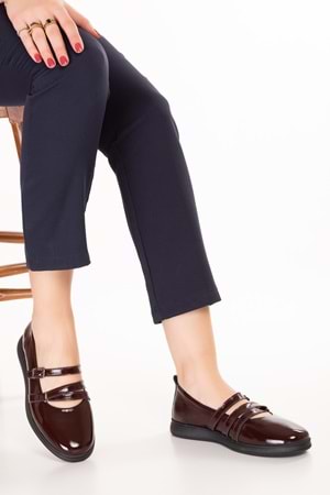 Gondol Kadın Hakiki Deri Rahat Günlük Babet ndr.26300 - Bordo Rugan - 36