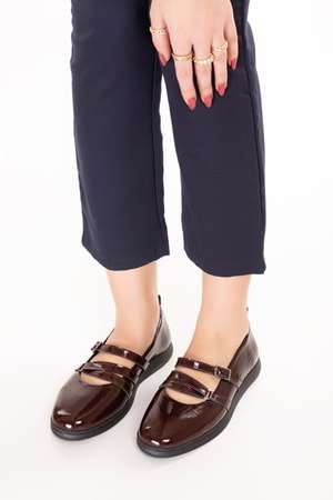 Gondol Kadın Hakiki Deri Rahat Günlük Babet ndr.26300 - Bordo Rugan - 36