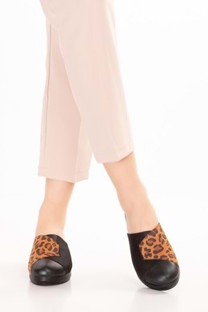 Gondol Kadın Hakiki Deri Dolgu Topuk Leopar Detaylı Sabo Terlik özl.81 - Taba Leopar - 41