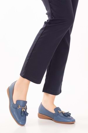 Gondol Hakiki Deri Esnek Rahat Taban Yumuşak Deri Rahat Loafer alb.228 - Mavi - 40