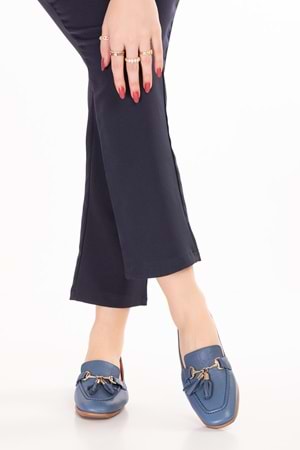 Gondol Hakiki Deri Esnek Rahat Taban Yumuşak Deri Rahat Loafer alb.228 - Mavi - 40