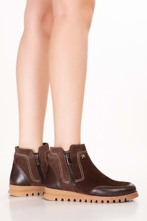 Gondol Hakiki Deri Kaymaz Taban Rahat Günlük Şık Bot mlk.6028 - Kahve Süet - 36