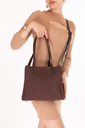 Gondol Kadın Şık El ve Omuz Çantası ars.2013 - Kahverengi - TEK EBAT