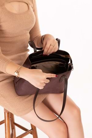 Gondol Kadın Şık El ve Omuz Çantası ars.2013 - Kahverengi - TEK EBAT