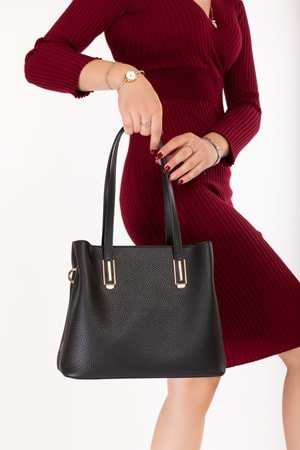 Gondol Kadın Şık El ve Omuz Çantası ars.2013 - Siyah - TEK EBAT