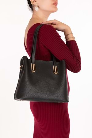 Gondol Kadın Şık El ve Omuz Çantası ars.2013 - Siyah - TEK EBAT