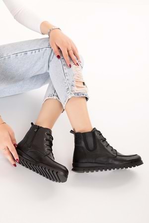 Gondol Hakiki Deri Kaymaz Taban Rahat Günlük Şık Bot mlk.5087 - Siyah - 39