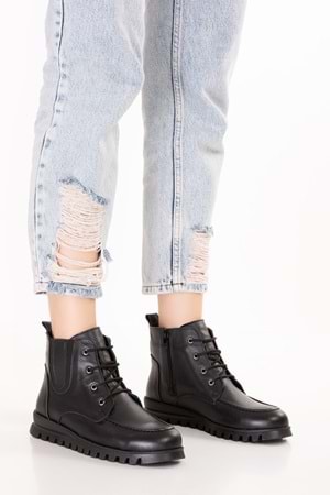 Gondol Hakiki Deri Kaymaz Taban Rahat Günlük Şık Bot mlk.5087 - Siyah - 39