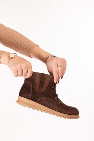 Gondol Hakiki Deri Kaymaz Taban Rahat Günlük Şık Bot mlk.5087 - Kahve Süet - 36