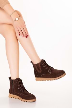 Gondol Hakiki Deri Kaymaz Taban Rahat Günlük Şık Bot mlk.5087 - Kahve Süet - 36