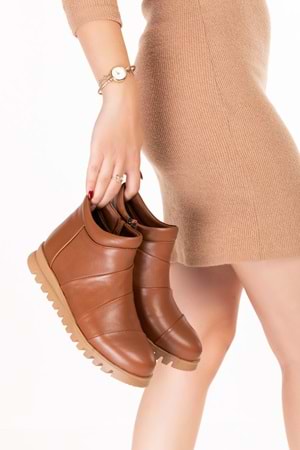 Gondol Hakiki Deri Kaymaz Taban Rahat Günlük Şık Bot mlk.042 - Taba - 39