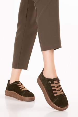 Gondol Hakiki Deri Günlük Rahat Lastik Bağcıklı Casual Ayakkabı in.525 - Haki Süet - 36