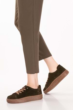 Gondol Hakiki Deri Günlük Rahat Lastik Bağcıklı Casual Ayakkabı in.525 - Haki Süet - 36