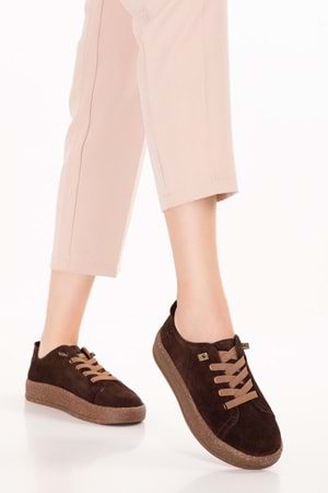 Gondol Hakiki Deri Günlük Rahat Lastik Bağcıklı Casual Ayakkabı in.525 - Kahve Süet - 36