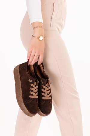 Gondol Hakiki Deri Günlük Rahat Lastik Bağcıklı Casual Ayakkabı in.525 - Kahve Süet - 37