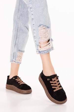 Gondol Hakiki Deri Günlük Rahat Lastik Bağcıklı Casual Ayakkabı in.525 - Siyah Süet - 37