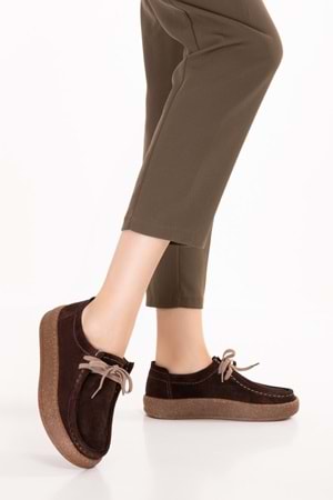 Gondol Hakiki Deri Günlük Rahat Lastik Bağcıklı Casual Ayakkabı in.610 - Kahve Süet - 36