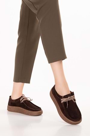Gondol Hakiki Deri Günlük Rahat Lastik Bağcıklı Casual Ayakkabı in.610 - Kahve Süet - 37