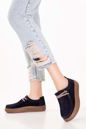 Gondol Hakiki Deri Günlük Rahat Lastik Bağcıklı Casual Ayakkabı in.610 - Lacivert Süet - 36