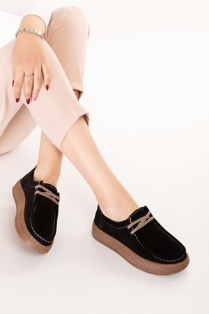 Gondol Hakiki Deri Günlük Rahat Lastik Bağcıklı Casual Ayakkabı in.610 - Siyah Süet - 36