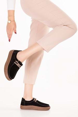 Gondol Hakiki Deri Günlük Rahat Lastik Bağcıklı Casual Ayakkabı in.610 - Siyah Süet - 36