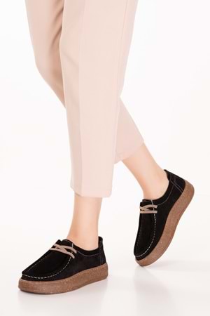 Gondol Hakiki Deri Günlük Rahat Lastik Bağcıklı Casual Ayakkabı in.610 - Siyah Süet - 36