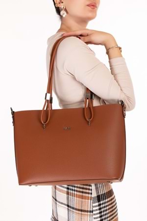 Gondol Kadın Çift Bölmeli El ve Omuz Çantası ald.6753 - Taba - TEK EBAT