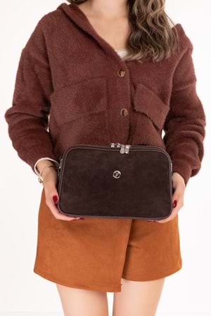 Gondol Kadın Süet Deri Günlük Çapraz Omuz Çantası gp.1321 - Kahve Süet - TEK EBAT