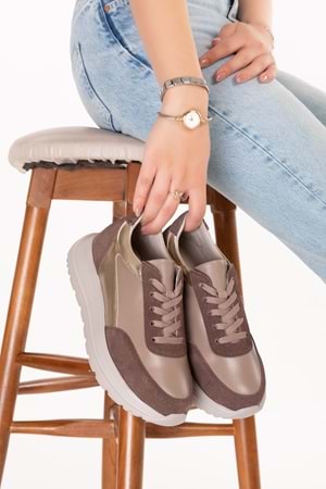 Gondol Içi Dışı Hakiki Deri Anatomik Taban Hafif Spor Ayakkabı ars.502 - Vizon - 41