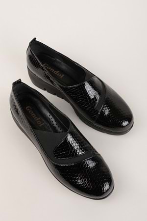 Gondol Kadın Hakiki Deri Dolgu Topuk Rahat Şık Anne Ayakkabısı erp.26501 - Siyah Petek - 39