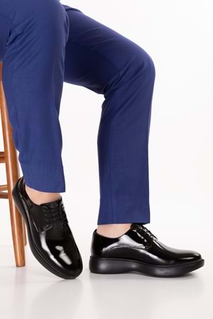 Gondol Erkek Hakiki Deri Damatlık ve Takım Elbise Ayakkabısı Hafif Rahat add.3005 - Siyah Rugan - 39