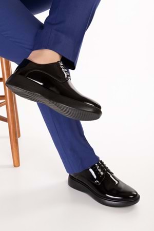 Gondol Erkek Hakiki Deri Damatlık ve Takım Elbise Ayakkabısı Hafif Rahat add.3005 - Siyah Rugan - 39