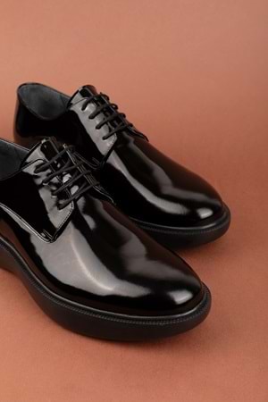 Gondol Erkek Hakiki Deri Damatlık ve Takım Elbise Ayakkabısı Hafif Rahat add.3005 - Siyah Rugan - 39