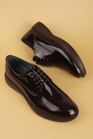 Gondol Erkek Hakiki Deri Damatlık ve Takım Elbise Ayakkabısı Hafif Rahat add.3005 - Kahve Rugan - 39